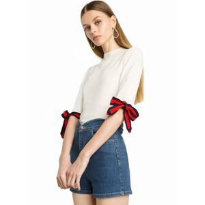 Pixie Market RARE Muse Mock Neck Bow Tie 1/2 Sleeve Knit Top Sz M